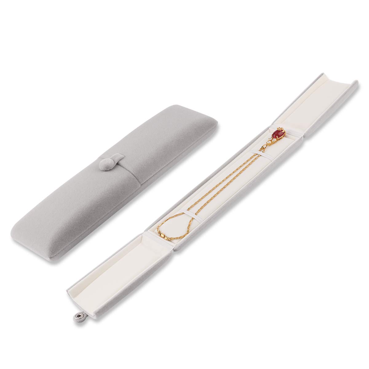 iSuperb Velvet Jewelry Box - Luxurious Flannel Ring Case for Engagement, Wedding & Gift Elegant Display Box for Rings, Earrings, Studs Women's Premium Jewelry Packaging (Long-chain box)