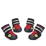 Dog Shoes for Medium to Large Dogs Labrador Husky Shoes 4 Pcs, Waterproof (Red, Size 4)