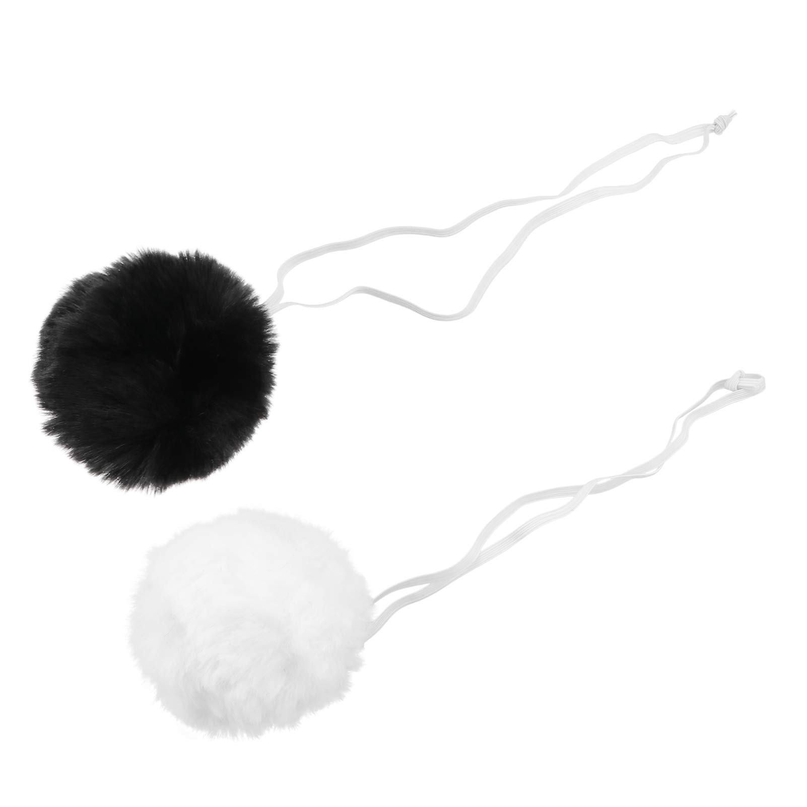 Fluffy Bunny Tail 2pcs Plush Bunny Tail Fluffy Pom Pom Balls Cute Bunny Rabbit Cosplay Costume Accessories for Happy Easter Party Supplies Favors Photo Props ( Black White )