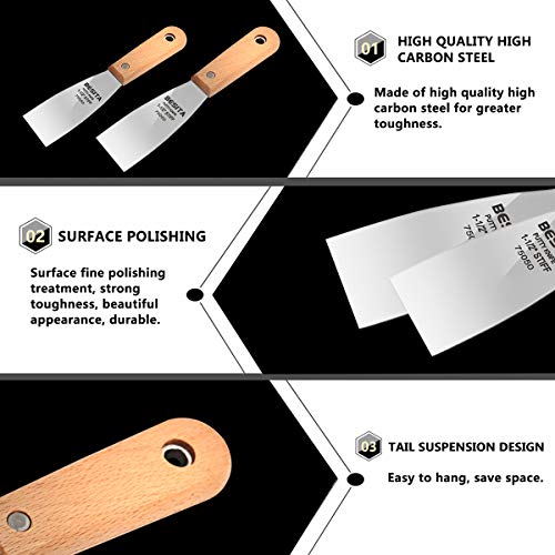 1-1/2" Putty Knife - Spackle Knife Ergonomic Comfort Handle,Scraper tools,Caulk Removal Tool, Painters Tool, Paint Can Opener, Paint Remover for Wood, Wallpaper Scraper, Painting Tool