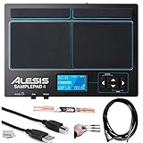 Alesis SamplePad 4 | Compact 4-Pad Percussion and Sample-Triggering Instrument with SD Card Slot + Pair of Drumsticks + Peel-Off Labels + Clean Cloth + Assorted Cables Bundle