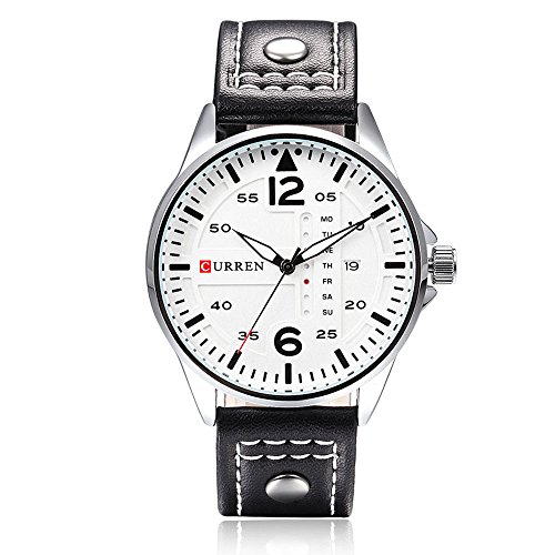 CURREN Original Men's Sports Waterproof Leather Strap Date Week Wrist Watch Good Quality 8224 Black White