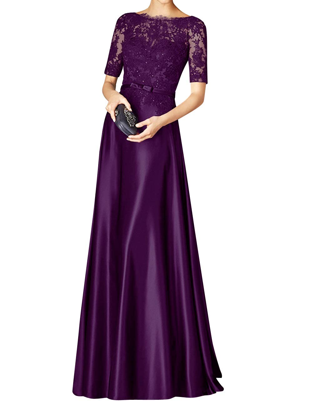 Bess Bridal Women's Lace Beaded Short Sleeves Formal Prom Evening Party