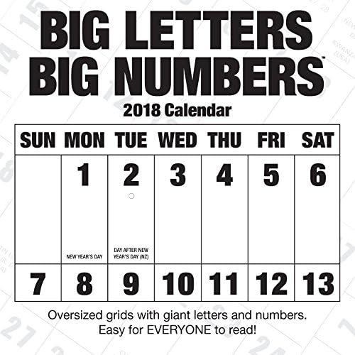Big Letters Big Numbers 2018 Wall Calendar Calendar โ 15 Aug. 2017