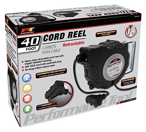 Performance-Tool-GrayBlack-Retractable-Cord-Reel-1