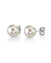 14K Gold White Akoya Cultured Pearl Stud Earrings - Christmas Gift Ideas For Wife