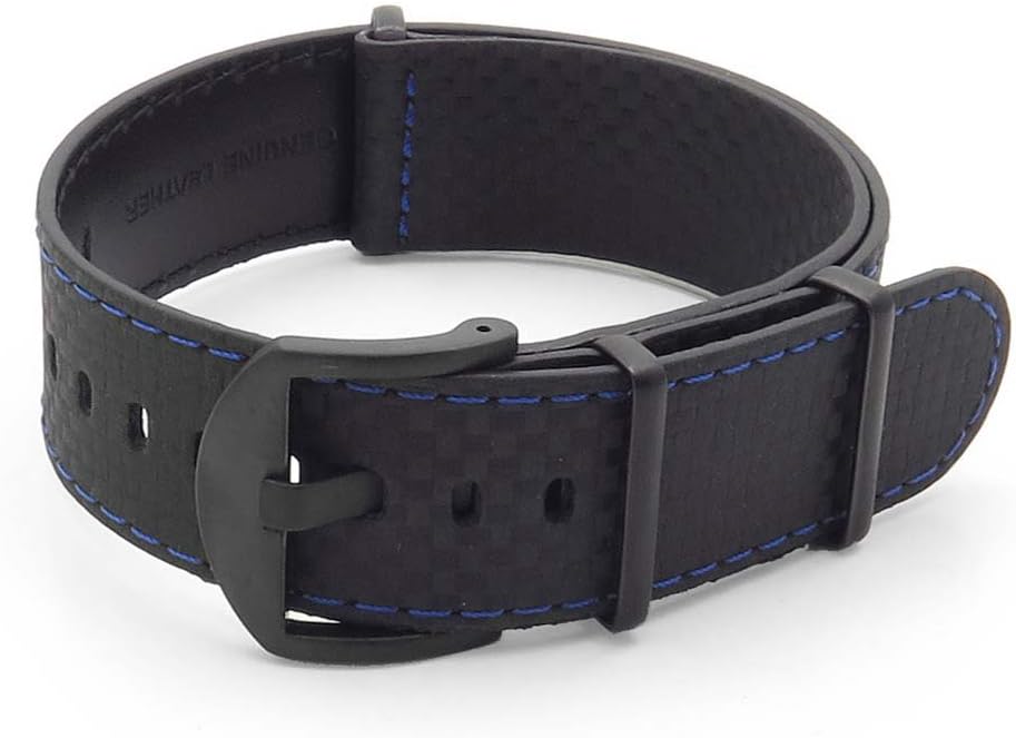 DASSARI Stealth Carbon Fiber NATO Strap Leather Watch Band w/Matte Black Hardware