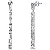 BERRICLE Sterling Silver CZ Dangle Earrings for Women, Trendy Simulated Diamond Cubic Zirconia Drop Earrings - Art Deco, Bar, Flower, Teardrop, Filigree Designs