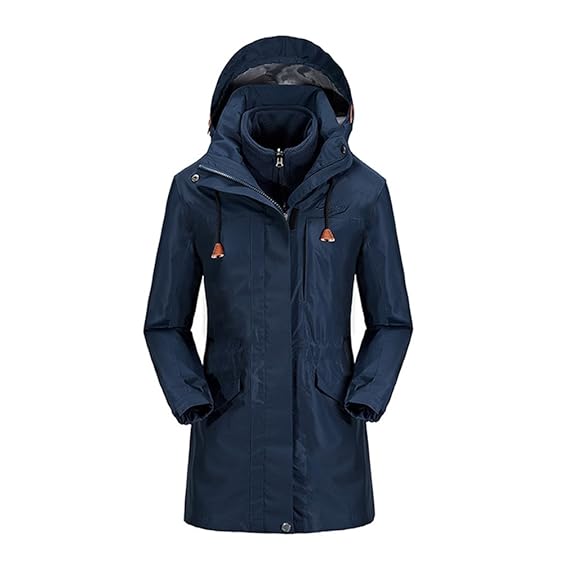 emansmoer Damen 3 in 1 Winddicht Wasserdicht Atmungsaktiv Mantel Lange Outdoor Sport Camping Wandern Klettern Jacke