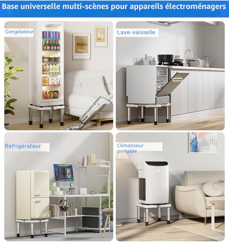 DEWEL Fridge base, height adjustable from 28 to 31 cm, suitable for dishwashers, freezers, cabinets and stationary appliances, black (adjustment range of length: 45 to 67 cm).