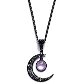 GYRMMUE Moon Crystal Necklace Punk Style Moon Pendant Necklace Vintage Black Crescent Moon Necklace Dark Gothic Necklace Halloween Costume Jewelry Women