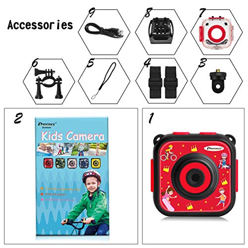 PROGRACE Kids Camera Underwater Waterproof Camera for Kids Camcorder for Boys Girls 4X Digital Zoom 3-Level Volume Adjustment(Red)