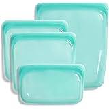Stasher Silicone Reusable Storage Bag, Bundle 4-Pack Small (Aqua) | Food Meal Prep Storage Container | Lunch, Travel, Makeup,