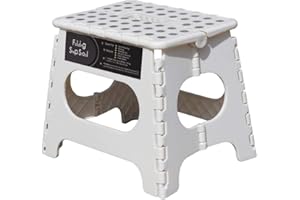 BEEANDEE Folding Step Stool -11" Height - Holds up 300 Lbs Lightweight Foldable Stepping Stool is Sturdy Enough to Support & Safe Enough for Adult. Skid Resistant and Open with one flip (White/Grey dots)