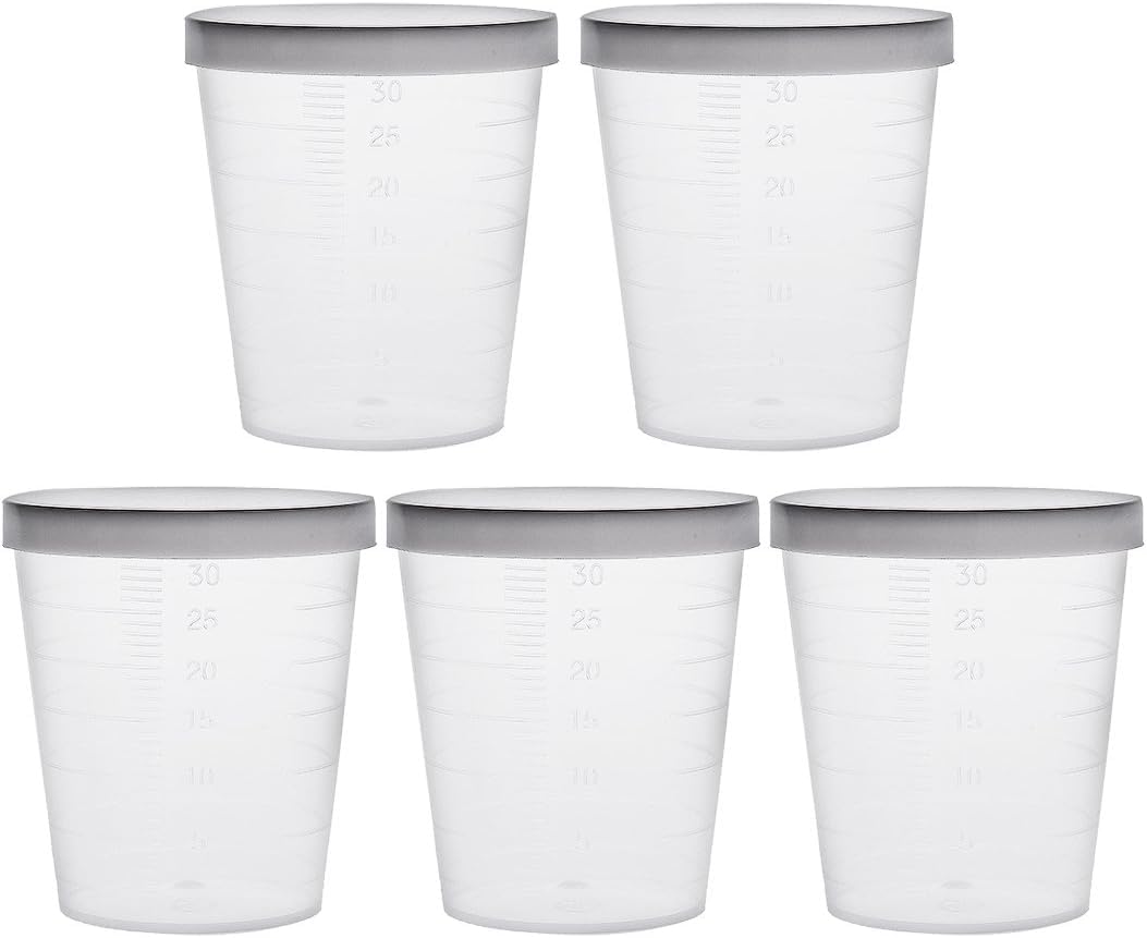 Recogwood 10Pcs 30ml Plastic Measuring Cups, Transparent Reusable Lab Graduated Beakers with Lid Cap for Kitchen Cooking DIY Painting Medication