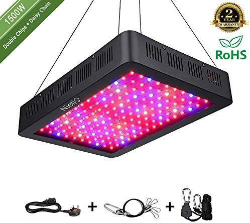 Premium 1500W LED Plant Grow Light, Double Chips Plant Grow Lamp Full Spectrum for Hydroponic Indoor Plants, Plant Lamp for Veg and Flower with UV IR & Daisy Chain