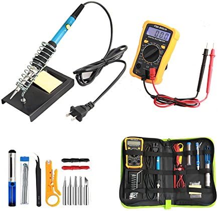 Soldering Iron Kit Electronics 60W, Homeself Adjustable Temperature Welding Tool Accessories with Portable Toolbag, Including Digital Multimeter, 5pcs Soldering Iron Tips etc (Blue)