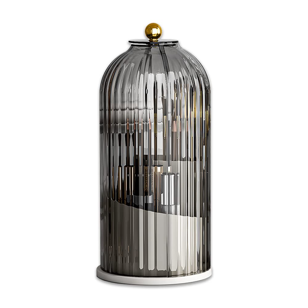 STARRY G Cosmetic Organiser Bucket with Visible Cover, 360° Rotating Makeup Organiser, Makeup Brush Holder Storage Case, Multifunctional Desktop Storage Box for Eyeliner, Lipstick, Eyebrow Pencil