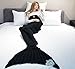 LAGHCAT Mermaid Tail Blanket Crochet Mermaid Blanket for Adult, Soft All Seasons Sleeping Blankets, Whale Tail Pattern (71 x35.5 Inch, Black)