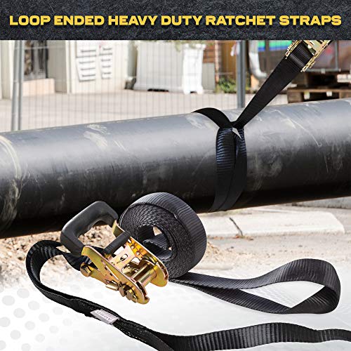 AUGO Heavy Duty Ratchet Strap with Loop Ends 2pk 15ft Tie Down System