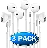 Headphones with Microphone, Certified PowerBoost In-Ear 3.5mm Noise Isolating Earphones Headset for iPhone iPad iPod Laptop Tablet Android LG HTC Smartphones (White) 3 Pack