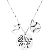 Personalized Softball Necklace with Number Charms, Softball Jewelry - She Believed She Could So She Did Pendent - Softball Player Gifts