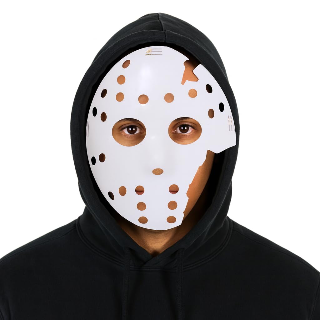 Komonee Halloween Mask Jason Hockey White Costume Adult Outfit Scary Spooky Horror Party Face Fancy Dress Cosplay For Men Women (HM23)