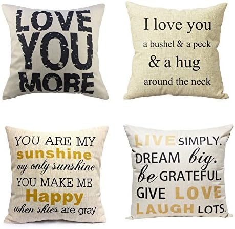 WUWE Cotton Linen Decorative Throw Pillow Cover LOVE (Set of Four)