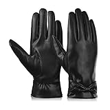 Vbiger Women Winter Warm Gloves Thick PU Leather Touch Screen Gloves Cycling Mittens Cold Weather Gloves (XL)