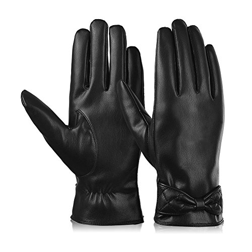 Vbiger Women Winter Warm Gloves Thick PU Leather Touch Screen Gloves Cycling Mittens Cold Weather Gloves (XL)