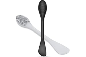 VWMYQ Silicone Facial Cleansing Brush - 2PC Double Ended Exfoliator for Deep Pore Cleaning, Blackhead Removal & Makeup Application - Soft, Hygienic & Waterproof Face Scrubber Massager（Black+Gray）