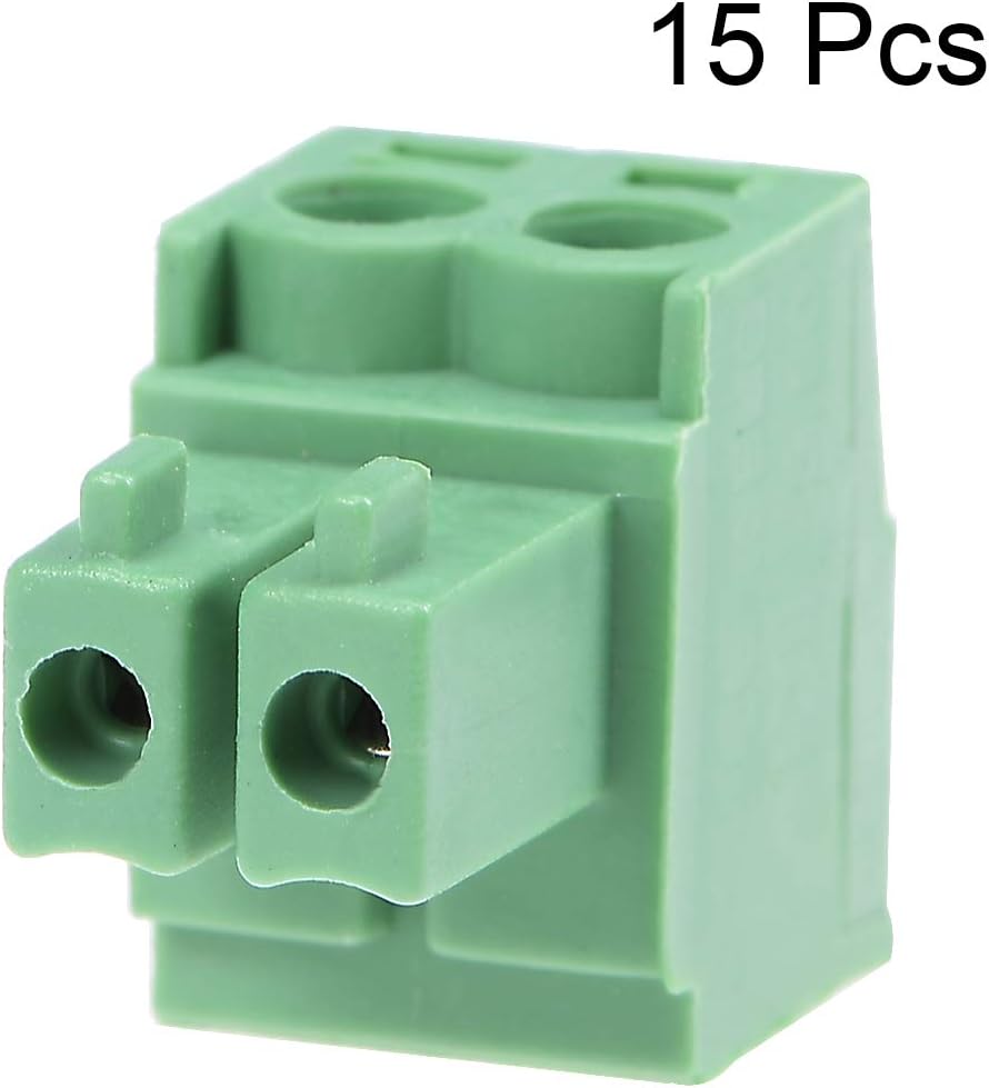 sourcing map 15Pcs AC 300V 8A 3.5mm Pitch 2P Flat Angle Needle Seat Insert-in PCB Terminal Block Connector Green - Image 3