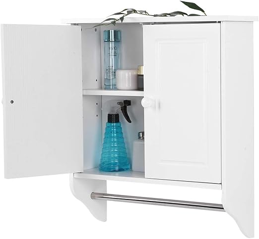 Cocoarm Badezimmerschrank Aus Holz Wandhalterung Badschrank Bad Hochschrank Badregal Waschbeckenunterschrank Badezimmer Organizer Mit 2 Turen 1 Handtuchhalter Weiss 48 X 16 X 55 Cm Amazon De Kuche Haushalt