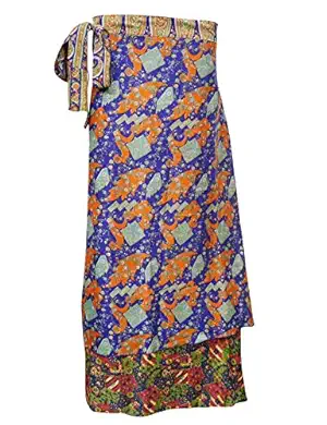 Women's Wrap Skirt Colorful Printed Silk Sari Magic Wrap Around Dress