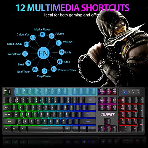NPET S20 Wired Gaming Keyboard Mouse Combo, LED Backlit Quiet Ergonomic Mechanical Feeling Keyboard, Backlit Gaming… - Image 2