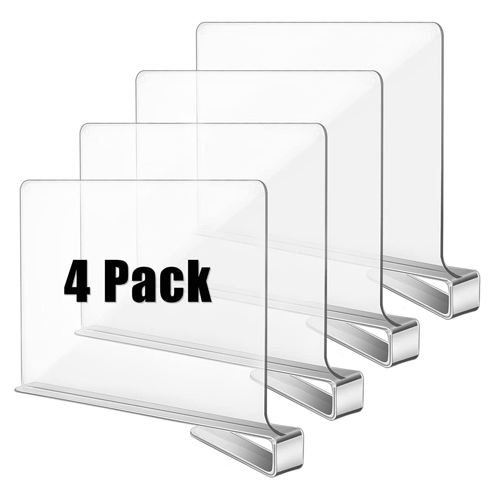 Okydoky Acrylic Shelf Dividers for Closet, Wood Closets Shelf Separator and Organizer, Transparent Closet Organizer Divider for Kitchen Cabinets, Bookcases(4p,UK)