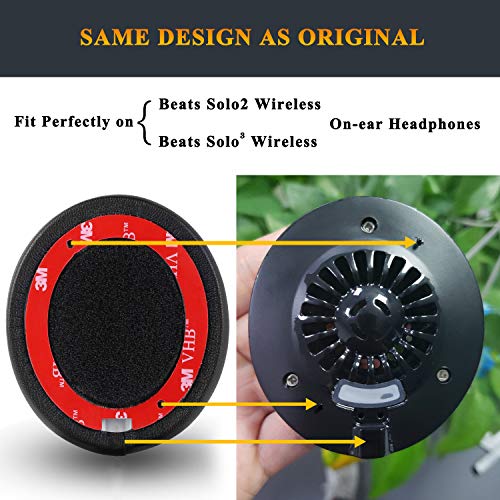 Professional Beats Solo Earpads Cushions Replacement by SoloWIT - Compatible with Beats Solo2 & Solo3 Wireless On-Ear Headphones with Soft Protein Leather/Strong Adhesive Tape - Thumbnail 3