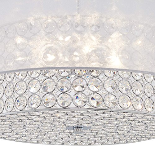 Saint Mossi Chrome K9 Crystal Raindrop Chandelier Lighting Flush Mount LED Ceiling Light Fixture Pendant Lamp for Dining Room Bathroom Bedroom Livingroom 4G9 Bulbs Required H6" W20"