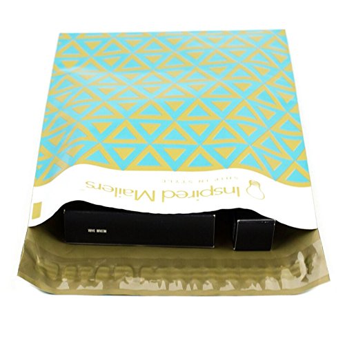 Poly Mailers DELUXE Gold and Aqua Triangles - Choose 6x9, 10x13 or 14.5x19 Sizes - Unpadded Shipping Envelopes (6 x 9)