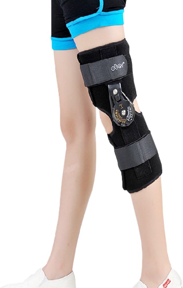 OBER 1 Piece Orthopedic Hinged ROM Adjustable Sports Knee Brace Support Splint Stabilizer Wrap Sprain Post-Op Hemiplegia