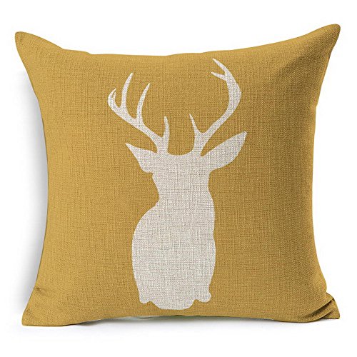 HT&PJ Decorative Cotton Linen Square Throw Pillow Case Cushion Cover Yellow Background Dear Design 18 x 18 Inches