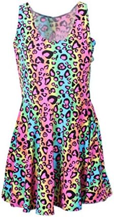 Neon Rainbow Leopard Cheetah Print Knee Length Mini Dress Rave Party Fun (X-Large)