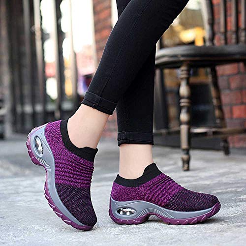 MILIMIEYIK Sneakers for Women Wide Width, Sport Women's Slip-On Sneaker Walking Shoes for Men with Velcro Straps Slippers Purple - Thumbnail 2