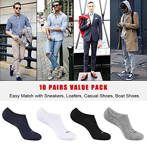 LITERRA 10 Pack Mens No Show Socks Non Slip Low Cut Ankle Socks Cushioned Sole Casual Socks 10