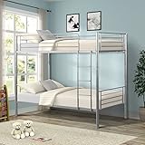 Merax Twin-Over-Twin Metal Bunk Bed in Silver Finish