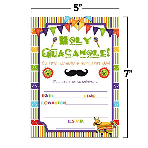 Fiesta Holy Guacamole Muchacho Birthday Celebration Invitations for Boys, Ten 5"x7" Fill In Cards with 10 White Envelopes by AmandaCreation - Thumbnail 4