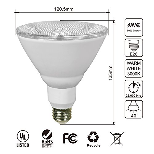 JULLISON 4 Packs PAR38 LED Bulb, 120V/13W/980Lumens/40 Degrees Beam, 90W Equivalent, 3000K Warm White, CRI80+, dimmable, True Look, Outdoor Flood, E26 Base, UL & Energy Star & FCC Listed, Wet Location