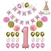 Litaus 1st Birthday Decorations, Happy Birthday Banner, 1st Baby Girl Number 1 Balloon, Pom Poms, Birthday Hat for 1st Birthday Girl Outfit, Girls Birthday