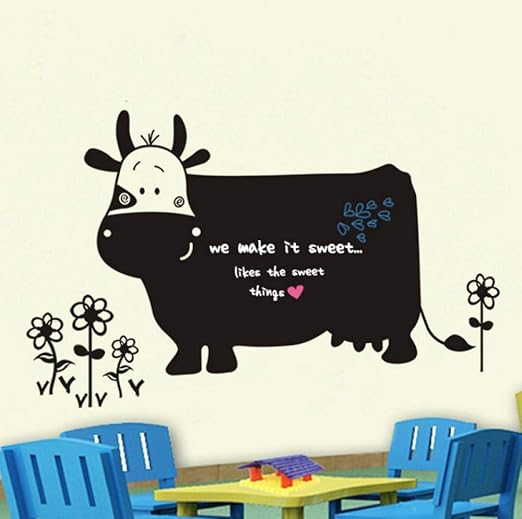 Amazon Com Zjxxm 60x130cm Healthy Vinyl Lovely Cow Blackboard Whiteboard Pen Chalk Board Wall Stickers Cartoon Animal Decor Mural For Kids Room Kitchen Dining