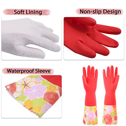 Household Dishwashing Cleaning Latex Gloves with Cotton Lining Kitchen Gloves,Dishwash Gloves Large (2 Pairs)